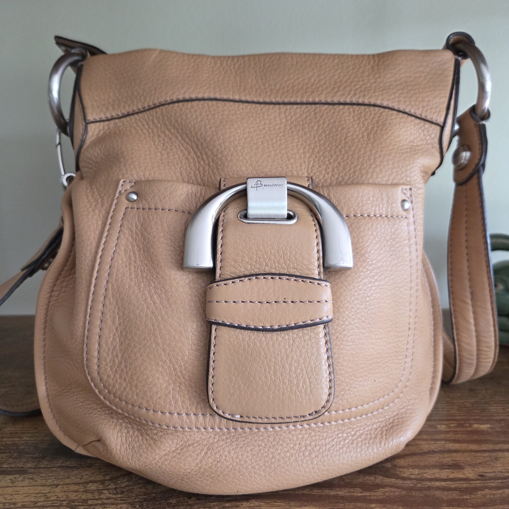 B Markowsky Tan Leather Shoulder Bag with Silver Hardware